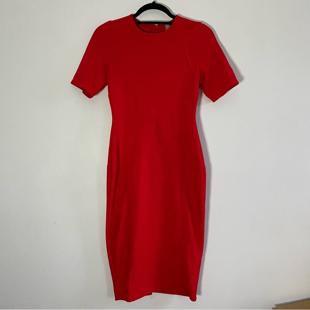 ASOS Red Seamed Structure Rib Bodycon Dress 6 - Picture 5 of 11